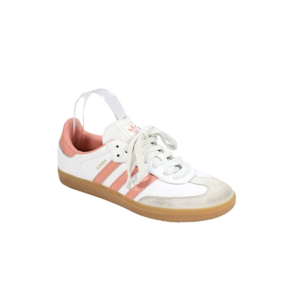 Adidas Womens Leather Samba Low Top Sneakers White Pink Size 7